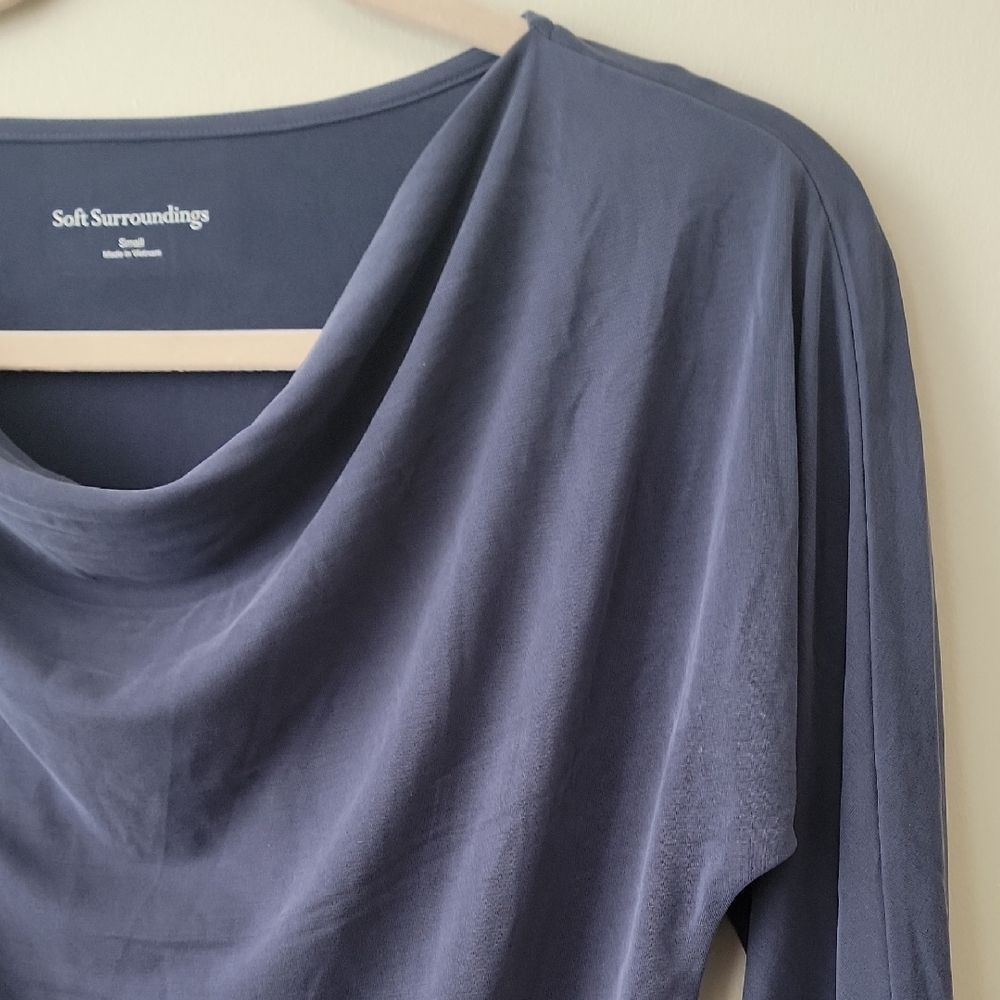 Soft Surroundings Drape Neck Long Sleeve Tee Blue Size S - Picture 7 of 13